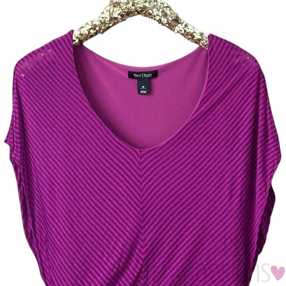 White House Black Market Purple Striped Top Short Flutter Sleeves - Picture 2 of 7